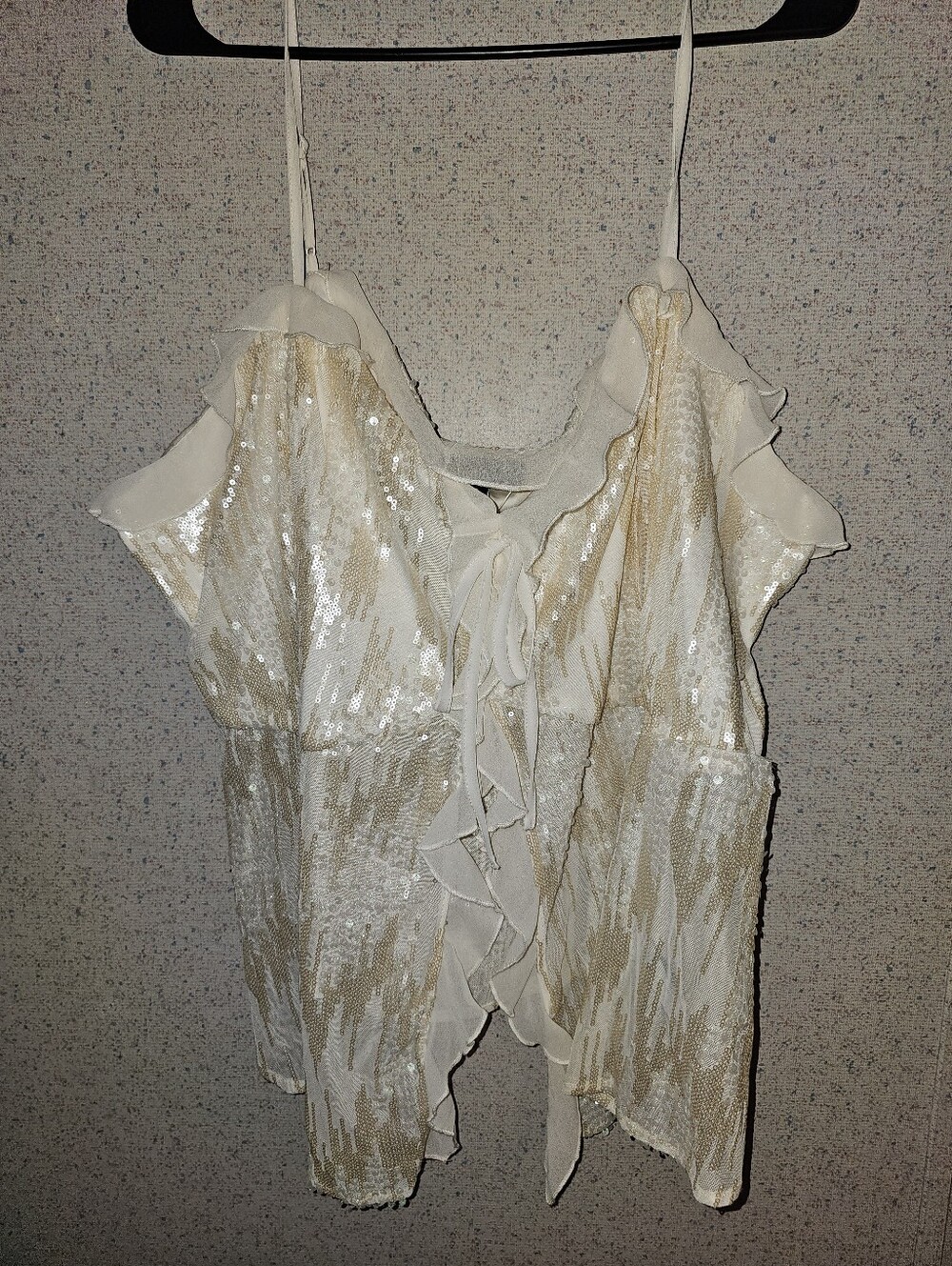 Women's Cream Sequin Ruffle Camisole Top